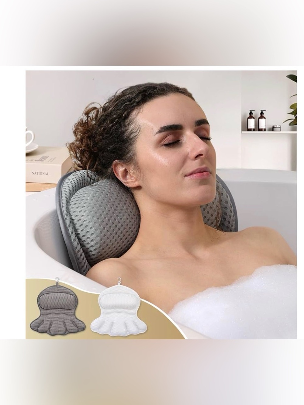 RuVince Spa 4D Air Mesh Bath Pillow in Charcoal Gray NWT